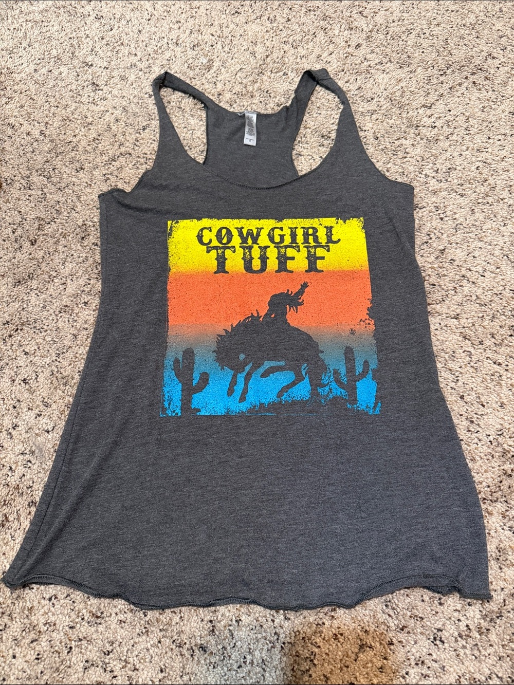Cowgirl Tuff Graphic Racerback Tank - Charcoal